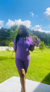 a purple basic short set great for everyday wear and lounge.
