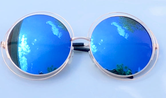 Blue Lens Sunglasses w/ Gold Frames